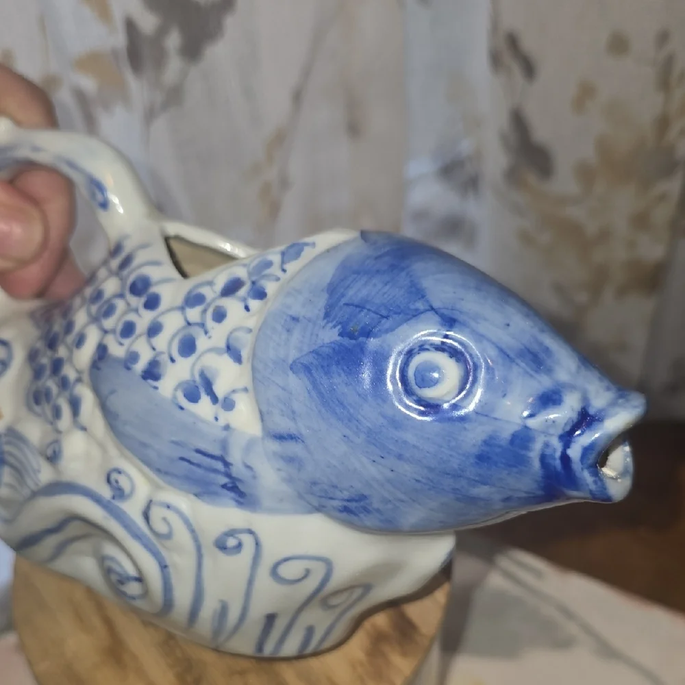Blue Ceramic Fish-Shaped Water Pitcher